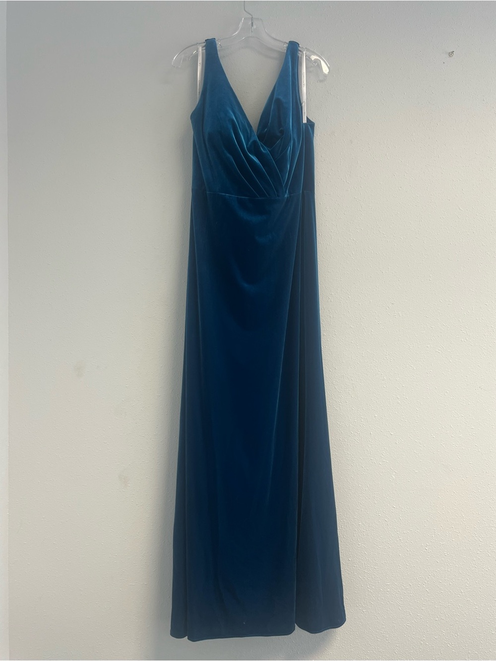 Christina Wu Teal Blue Velvet V-Neck Evening Gown